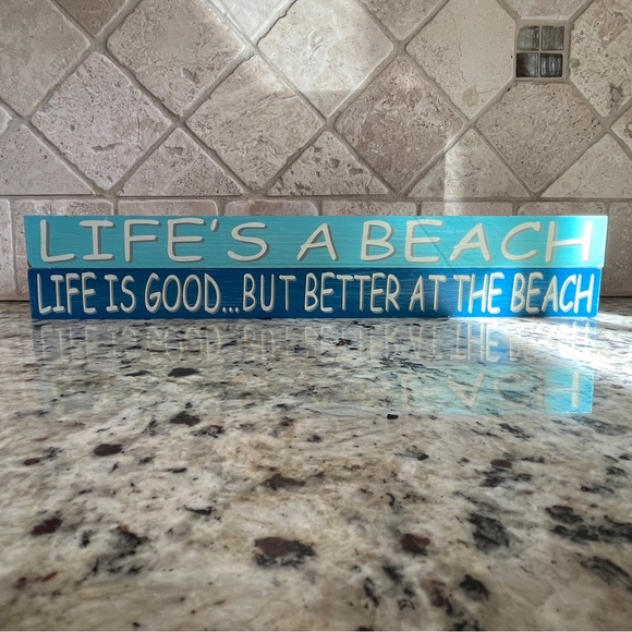 Beach House Beach Vibes Ocean Decor Wooden Hand-Painted Blue Teal Signs - Picture 1 of 10